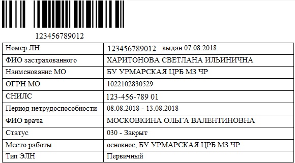 Электронный больничный - как выглядит